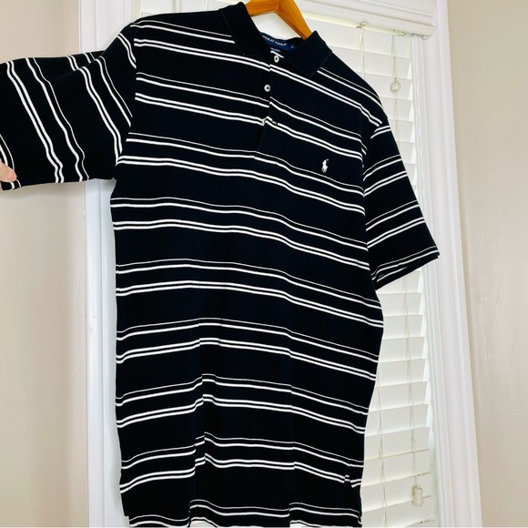 🩷 POLO GOLF RALPH LAUREN MENS SIZE MEDIUM COTTON BLACK & WHITE STRIPED GREAT - Picture 5 of 7